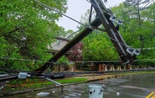 Power lines after a storm has wreaked a havoc in a local neighborhood