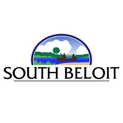 South Beloit IL Logo, Boat on a lake and lake shore in the distance